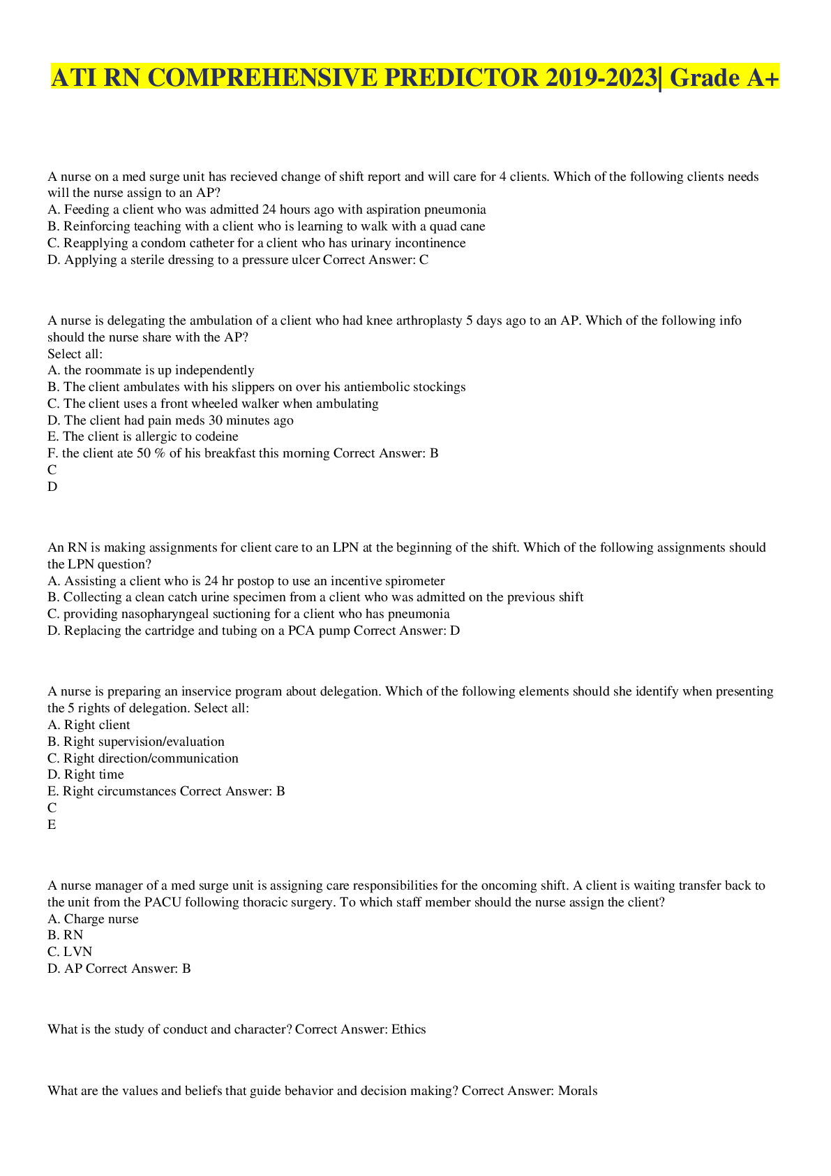 Preview image of ATI RN COMPREHENSIVE PREDICTOR 2019-2023| Grade A+ document